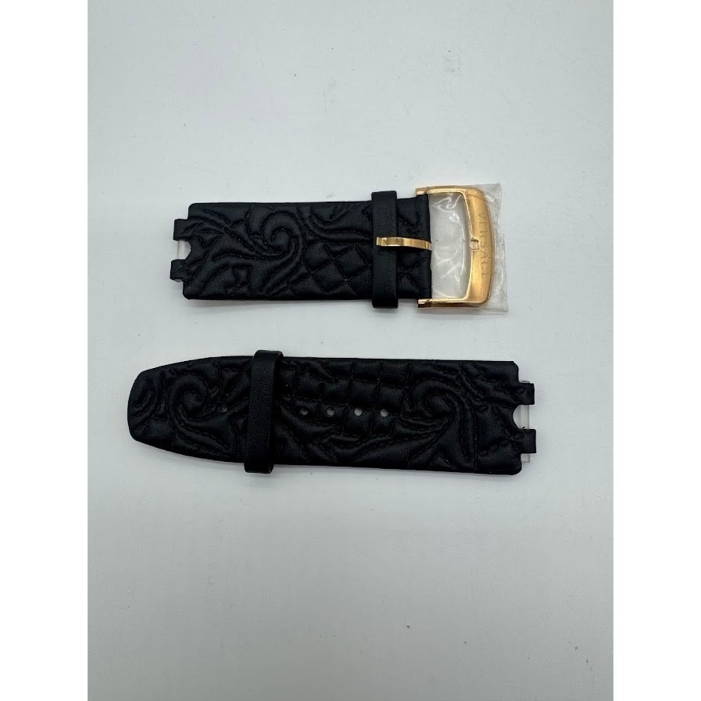 Versace Black Embossed Leather Watch Strap Gold Buckle 24mm Notched Lug NEW
